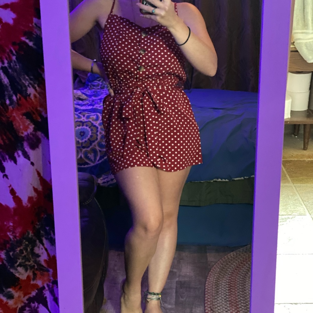 Cute red romper with white pokadots